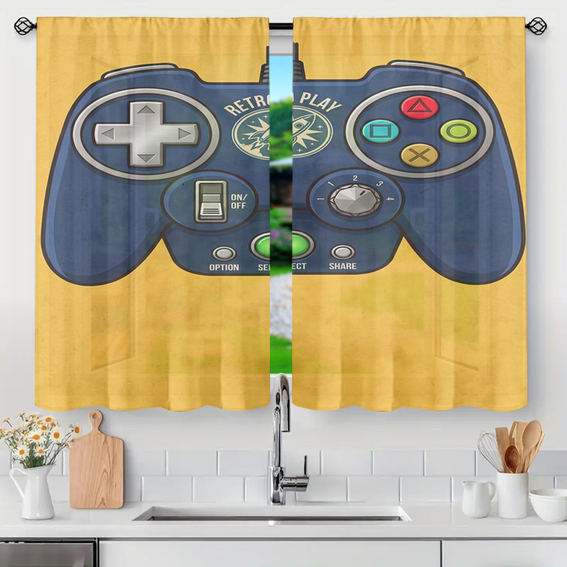 Home Decor Youtube Videos - แผงม่านลายคอนโทรลเลอร์เกม ตกแต่งหน้าต่างวิดีโอเกมย้อนยุค ผ้าม่านโปร่งแสงสำหรับห้องนั่งเล่นที่บ้าน