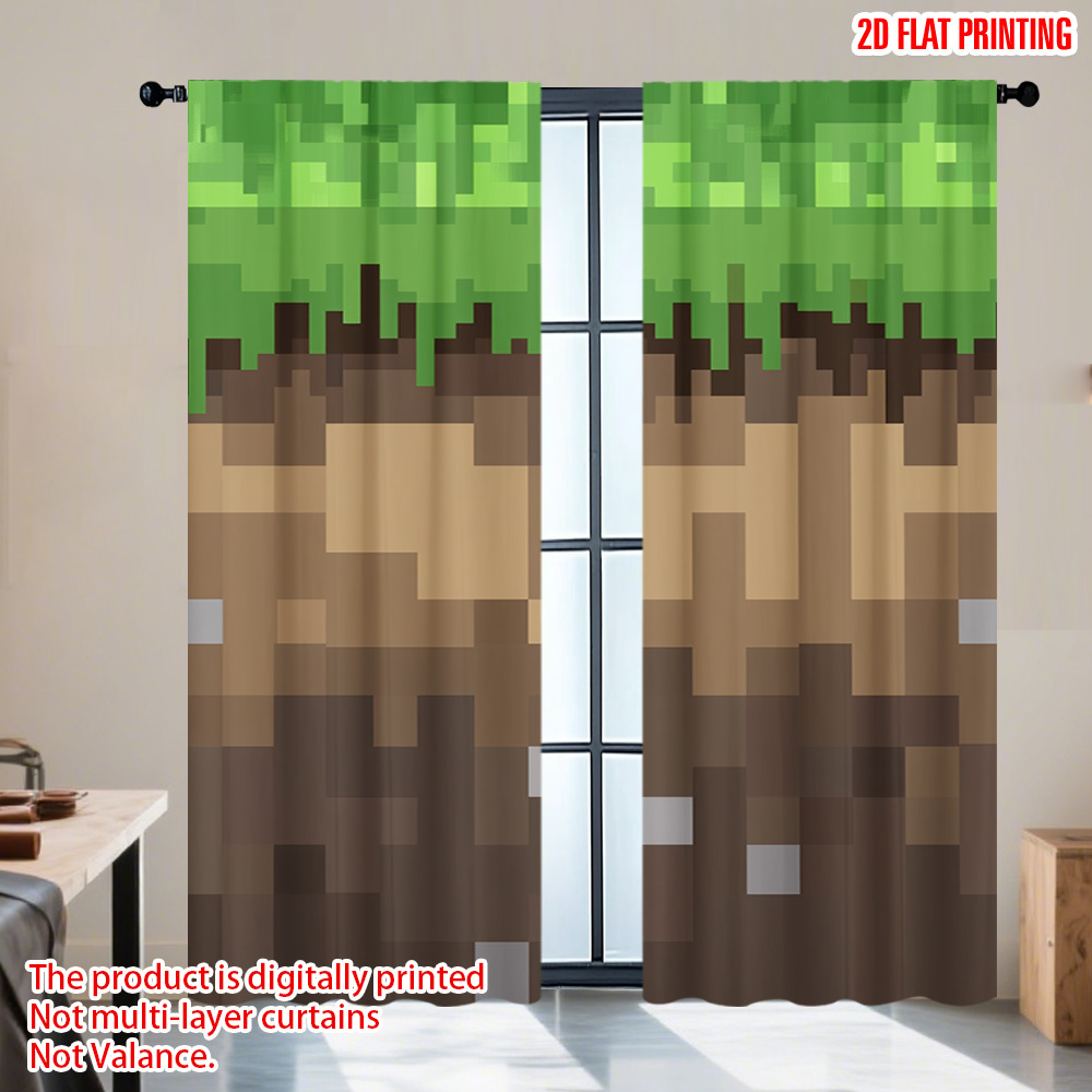 Home Decor Youtube Videos - ผ้าม่านบล็อกแสงลายพิกเซลโลก 2 ชิ้น ดีไซน์เกมย้อนยุค ผ้าโพลีเอสเตอร์กึ่งโปร่งแสงสำหรับตกแต่งห้องเกมเมอร์