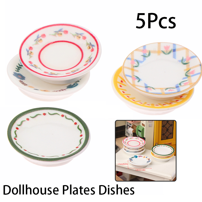 Home Decor Kolkata - 5 ชิ้น 1/12 บ้านตุ๊กตามินิจานจานรุ่นบ้านตุ๊กตาจำลองห้องครัวตกแต่งตุ๊กตาบ้านอุปกรณ์เสริมแกล้งเล่นของเล่น