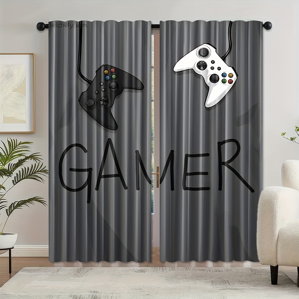 Home Decor Youtube Videos - ผ้าม่านลายเกมเมอร์, ผ้าม่านกันแสงพิมพ์ลายจอยเกมสีดำขาวสำหรับห้องเด็กผู้ชาย, ของตกแต่งบ้านสำหรับเกมอีสปอร์ต