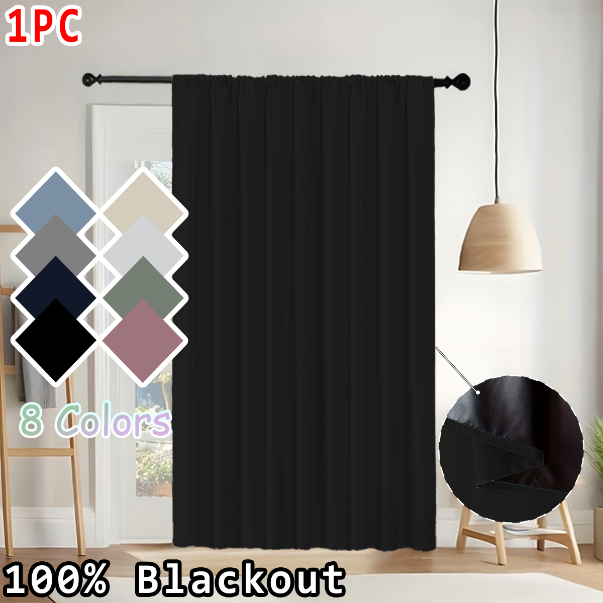 Home Decor Curtains - ผ้าม่านสีทึบเรียบง่าย 1 ชิ้น ผ้าม่านแบบร็อดพ็อกเก็ต 100% ป้องกันแสง