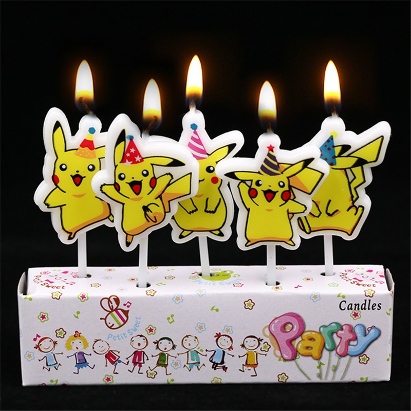 Home Decor Kolkata - 5 ชิ้น/ล็อต Pokemon เค้กวันเกิดเทียนเด็กการ์ตูน Pikachu อะนิเมะตุ๊กตาตกแต่งเด็กเค้กพาราฟินรูปเทียน