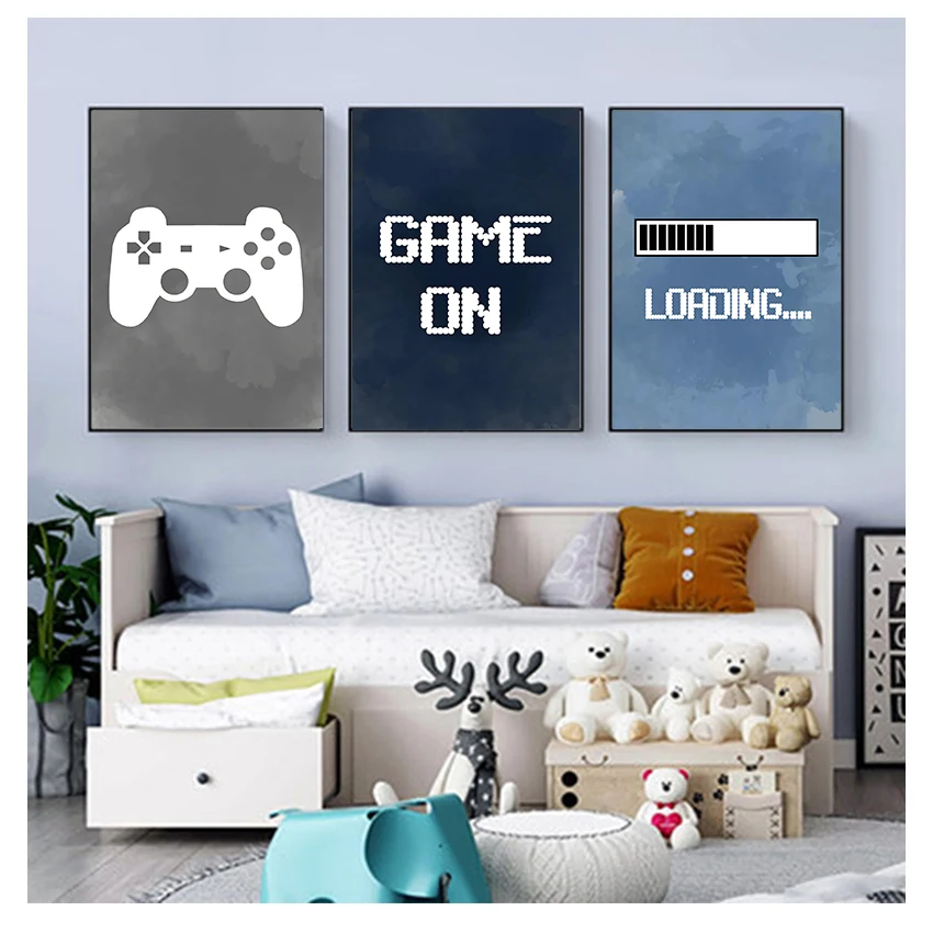 Geometric Wall Art - ของตกแต่งผนังห้องเด็กผู้ชาย, โปสเตอร์งานเลี้ยงเกมมิ่ง, ของขวัญสำหรับเด็กผู้ชาย, ของตกแต่งห้องเกมมิ่ง, ภาพศิลปะวิดีโอเกมบนผืนผ้าใบ