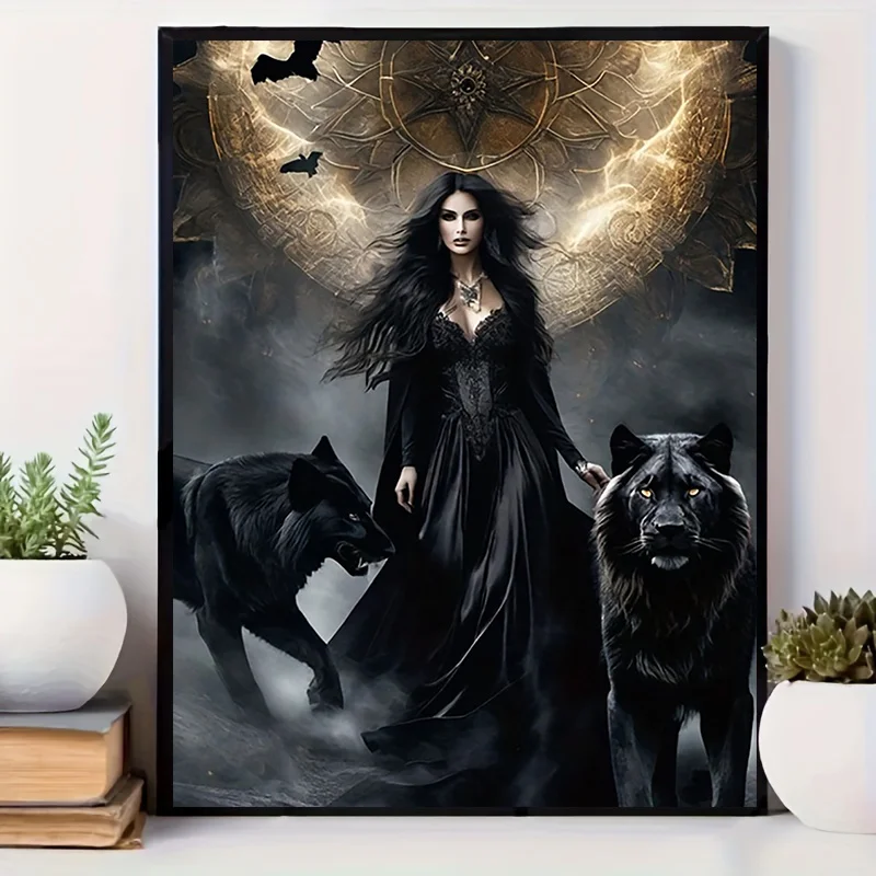 Home Decor Gothic - ของตกแต่งห้อง ภาพพิมพ์ผ้าแคนวาสลายหมาป่าสไตล์กอธิค 1 ชิ้น, ภาพตกแต่งผนังธีมสัตว์ลึกลับแบบไม่มีกรอบ สำหรับบ้าน,