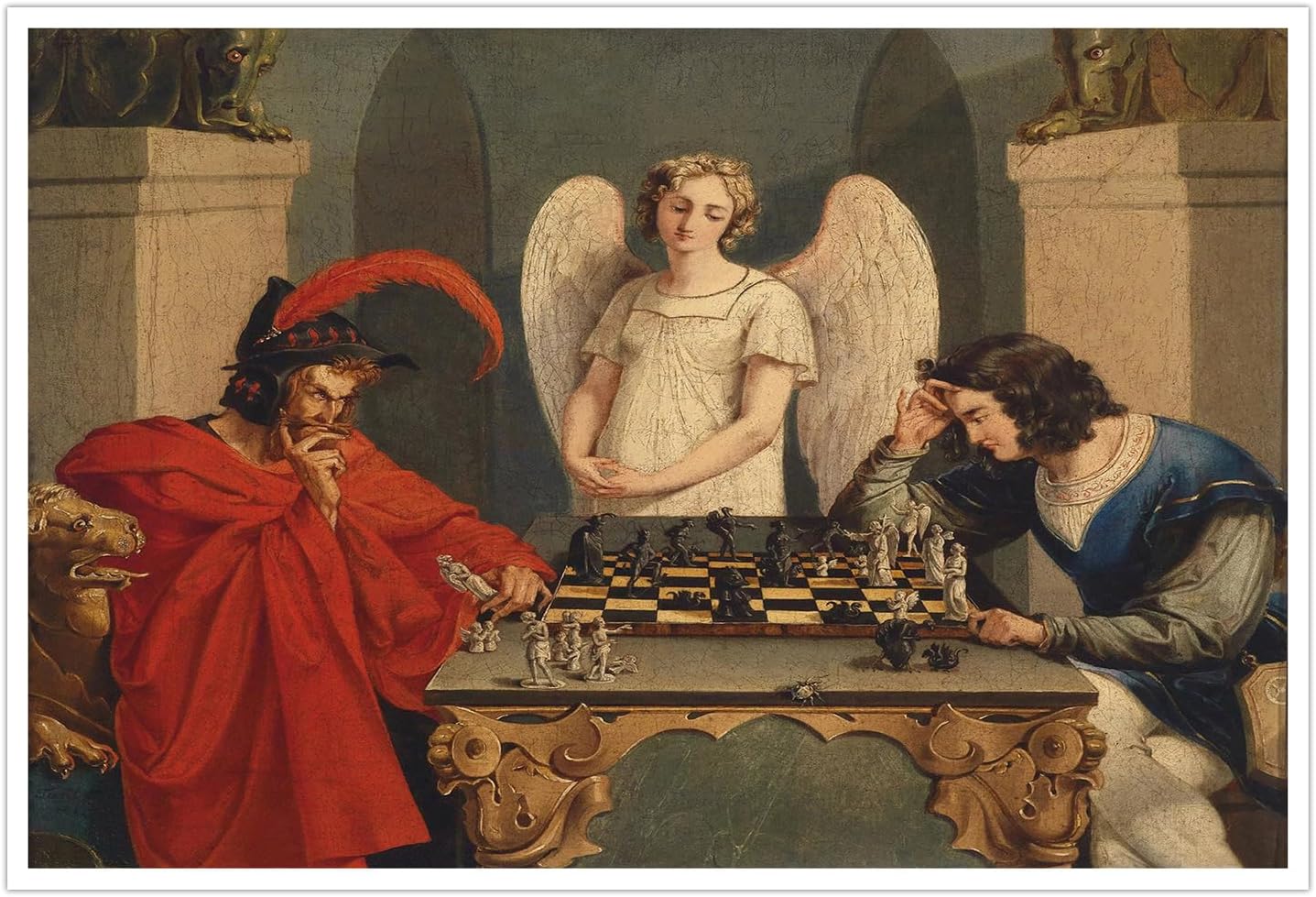 Geometric Wall Art - IUHYVMSM Vintage Faust และ Mephistopheles เล่นหมากรุกโปสเตอร์ผ้าใบ