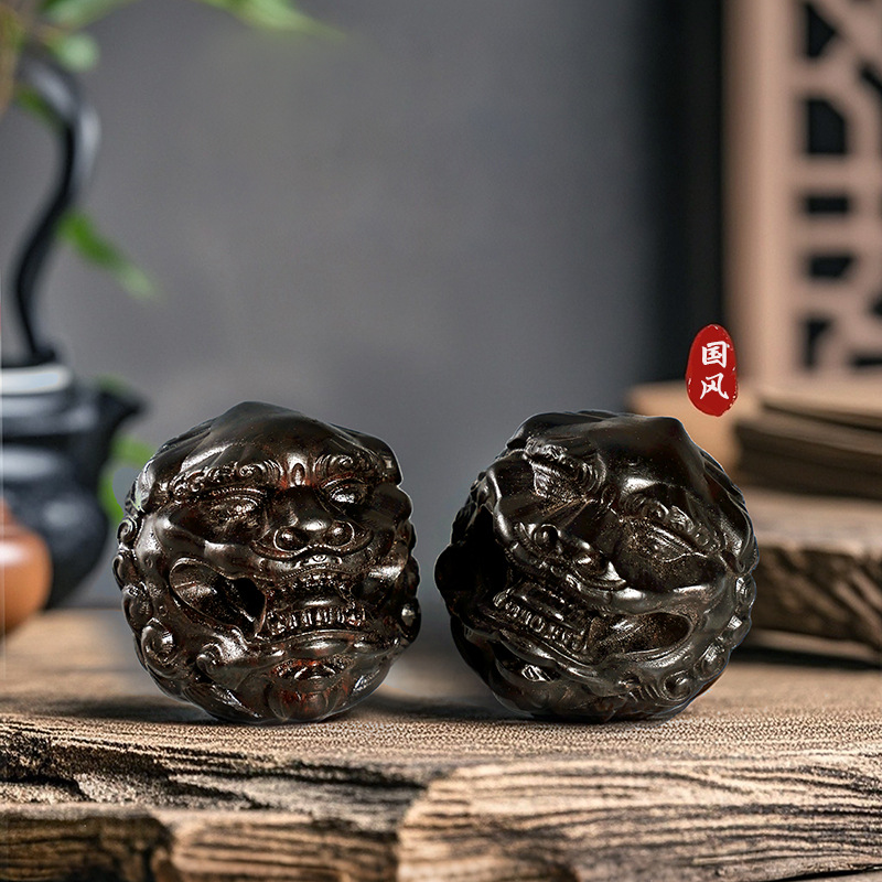 Home Decor Enthusiast - ลูกบอลนวดมือแกะสลักลายสิงโตตื่นรู้จากไม้จันทน์ดำจีน ของตกแต่งบ้าน งานศิลปะ ของสะสม ของขวัญสำหรับผู้ที่ชื่นชอบเวินวาน
