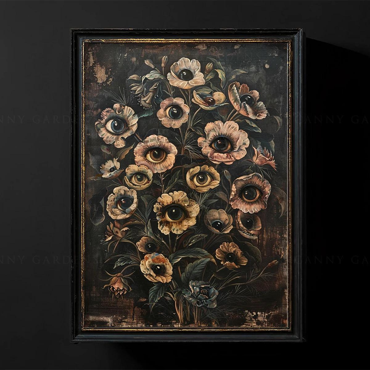 Home Decor Gothic - วิคตอเรียน กอธิค ฟลอรัล อีวิลอาย แคนวาสพิมพ์โปสเตอร์วินเทจ ดาร์ก