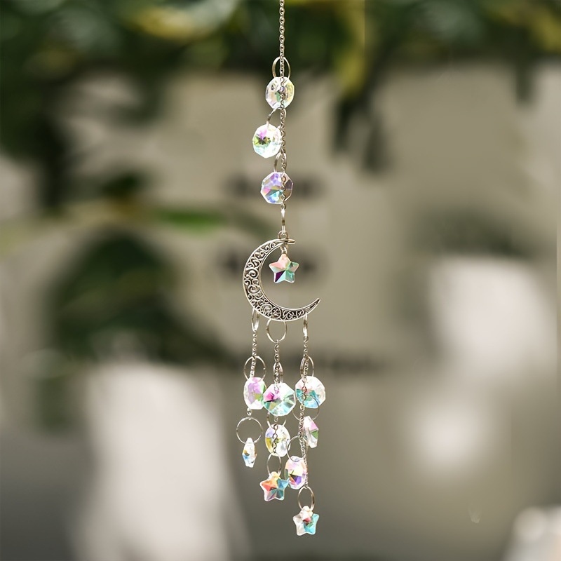 Crystal Sun Catcher - เครื่องดักแสงอาทิตย์คริสตัล K9 ลายหัวใจและพระจันทร์ – จี้ลมตกแต่งบ้านและสวน ดึงดูดแสงแดด