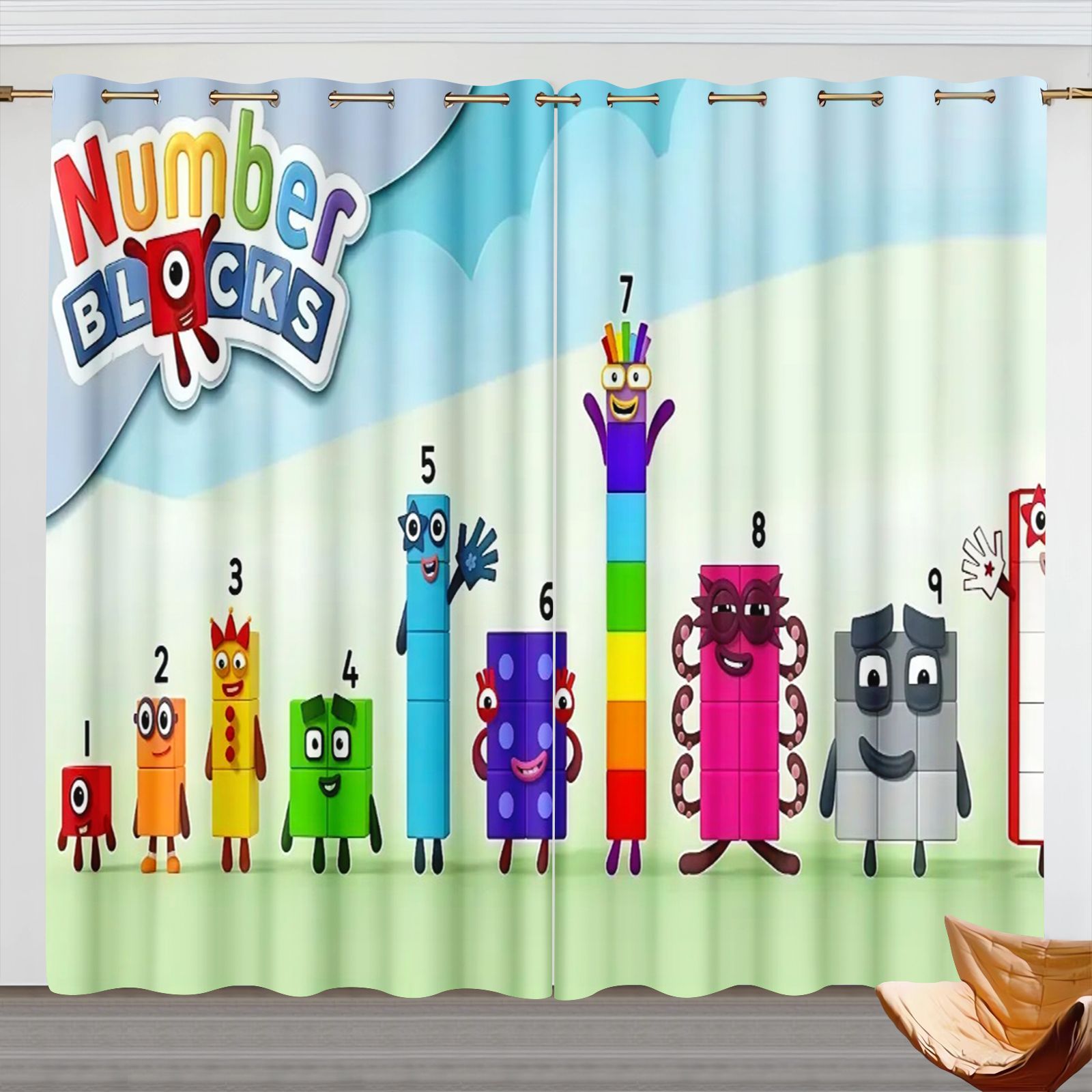 Home Decor Curtains - ผ้าม่านการ์ตูน Numberblocks, ผ้าม่านกันแสงสำหรับห้องเด็ก, ผ้าม่านหน้าต่างพิมพ์ลายดิจิตอล 3 มิติ