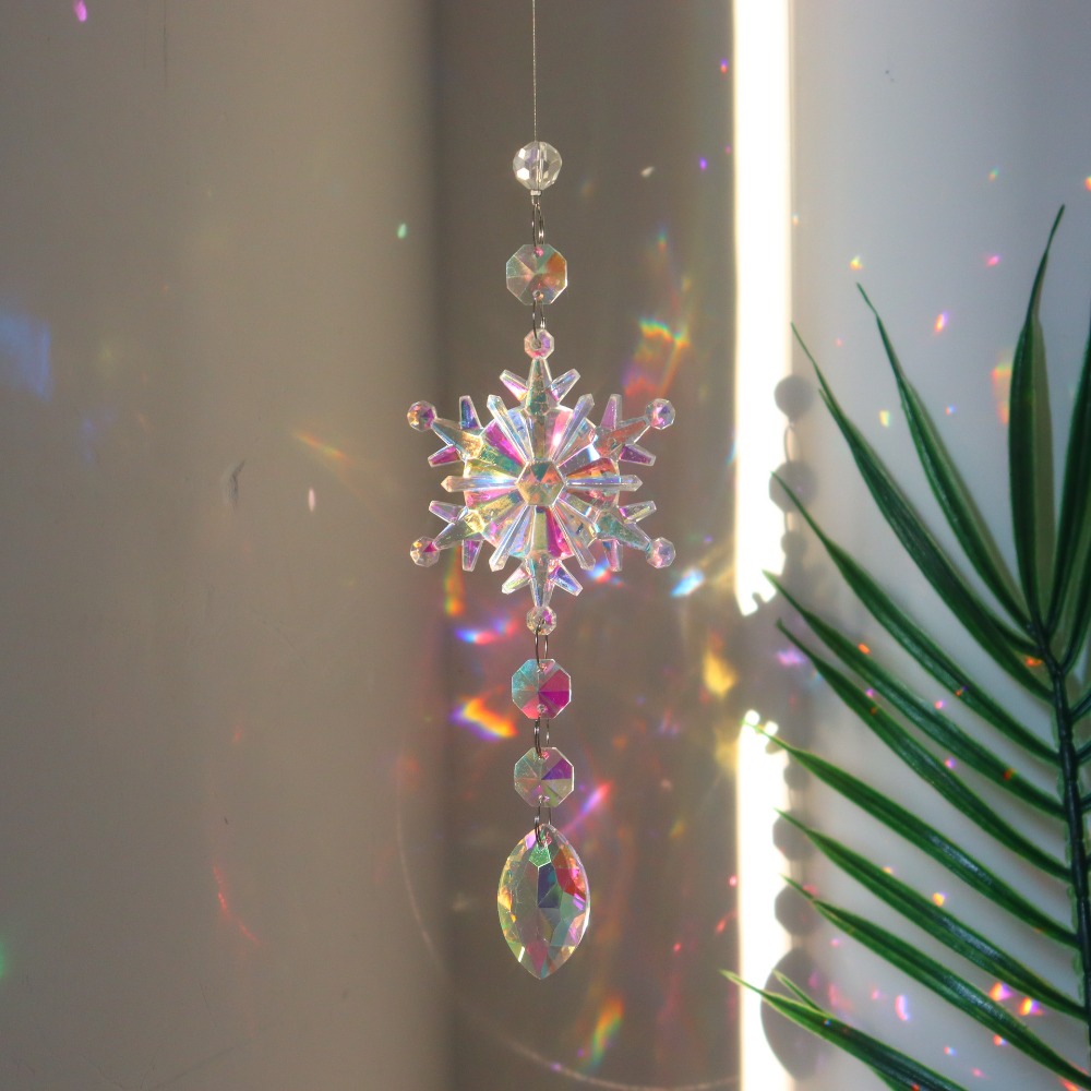 Crystal Sun Catcher - ของตกแต่งคริสต์มาสรูปเกล็ดหิมะน่ารัก สีคริสตัล AB ของขวัญ ซันแคชเชอร์ DIY