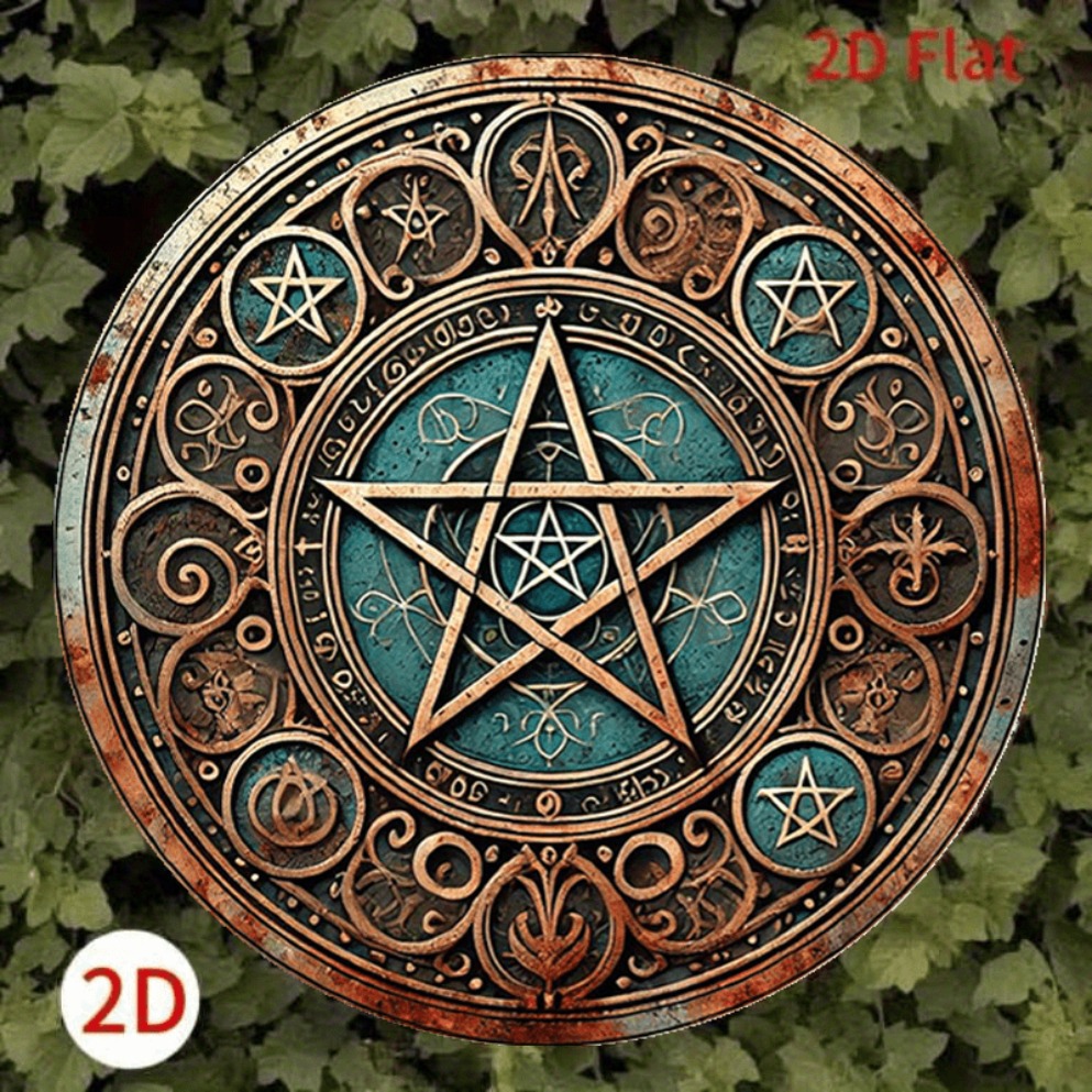 Home Decor Enthusiast - ป้ายโลหะรูปดาวห้าแฉกวินเทจแบบวิคคา - แผ่นโลหะวงกลมแกะสลักสำหรับตกแต่งบ้านและแท่นบูชา ศิลปะบนผนังลึกลับสำหรับผู้ที่ชื่นชอบสไตล์กอธิค
