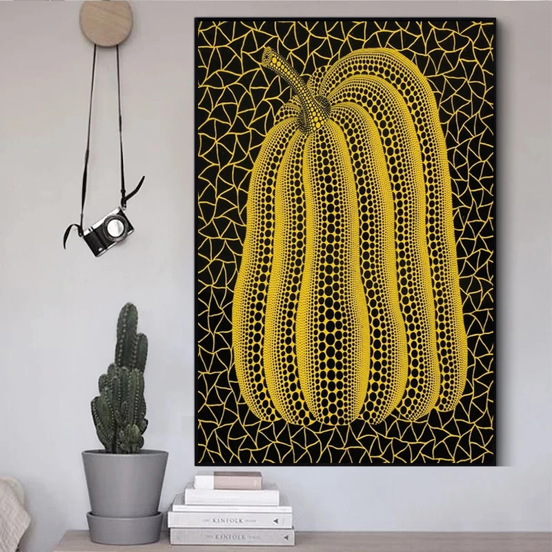 Geometric Wall Art - ยาโยอิ คุซามะ ภาพวาดแคนวาสลายฟักทองแบบนามธรรม โปสเตอร์และภาพพิมพ์ ศิลปะตกแต่งผนังสมัยใหม่ ภาพพิมพ์สำหรับตกแต่งห้องนั่งเล่น