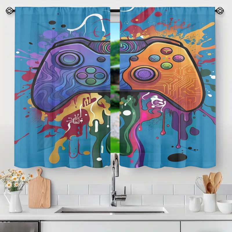 Home Decor Youtube Videos - ม่านตกแต่งห้องสไตล์เรโทร ลายวิดีโอเกม คอนโทรลเลอร์ แผงวงจร วัฒนธรรมป๊อป ผ้าม่านหน้าต่าง