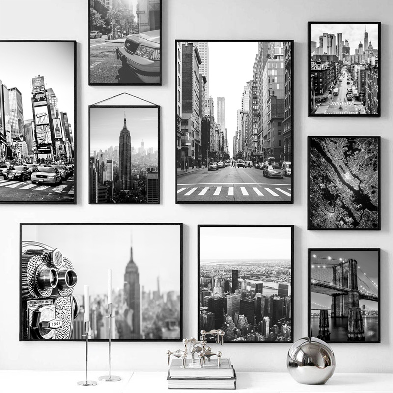 Geometric Wall Art - นิวยอร์กซิตี้ แคนวาส ภาพวาด โปสเตอร์ และภาพพิมพ์ ภาพศิลปะติดผนังขาวดำ