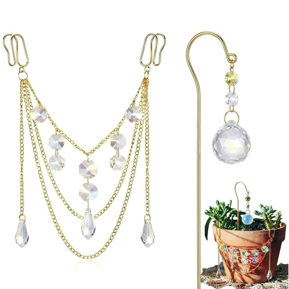 Crystal Sun Catcher - เครื่องประดับตกแต่งกระถางต้นไม้ คริสตัลแฮนด์เมด รูปทรงหยดน้ำ ประดับลูกปัดห้อย ตกแต่งต้นไม้ จี้ห้อยกระถาง