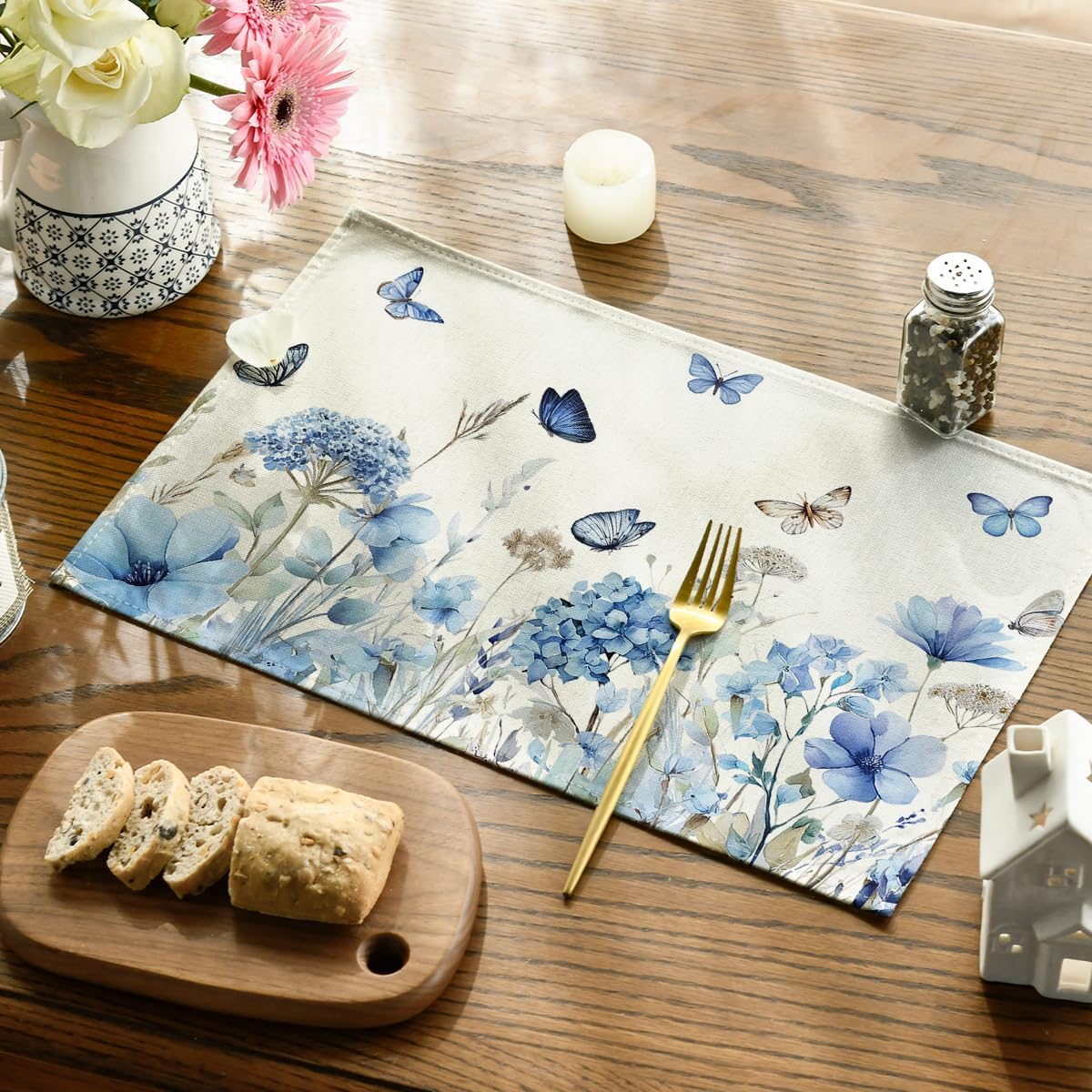 4 ชิ้น, แผ่นรองจานลายดอกไฮเดรน - Home Decor Kolkata บทวิจารณ์และราคา