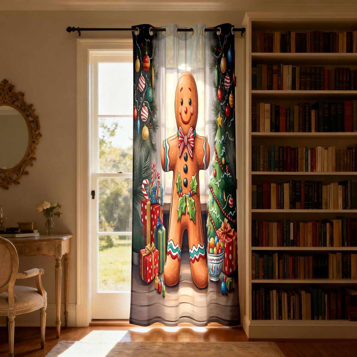ม่านลายคริสต์มาสรูปคนขนมปังขิง - Home Decor Curtains บทวิจารณ์และราคา