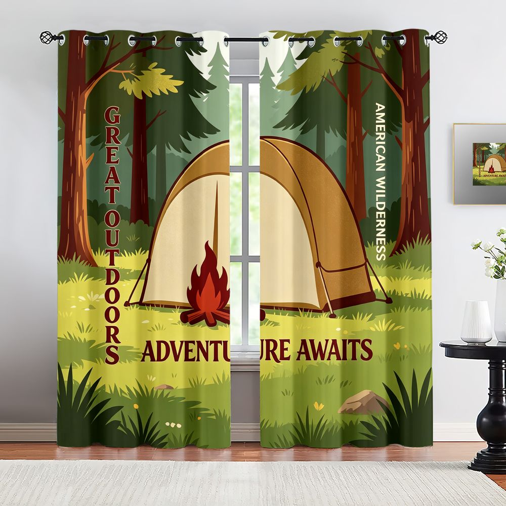 ผ้าม่านพิมพ์ลายฉากแคมป์ปิ้ง ผ้ - Home Decor Curtains บทวิจารณ์และราคา