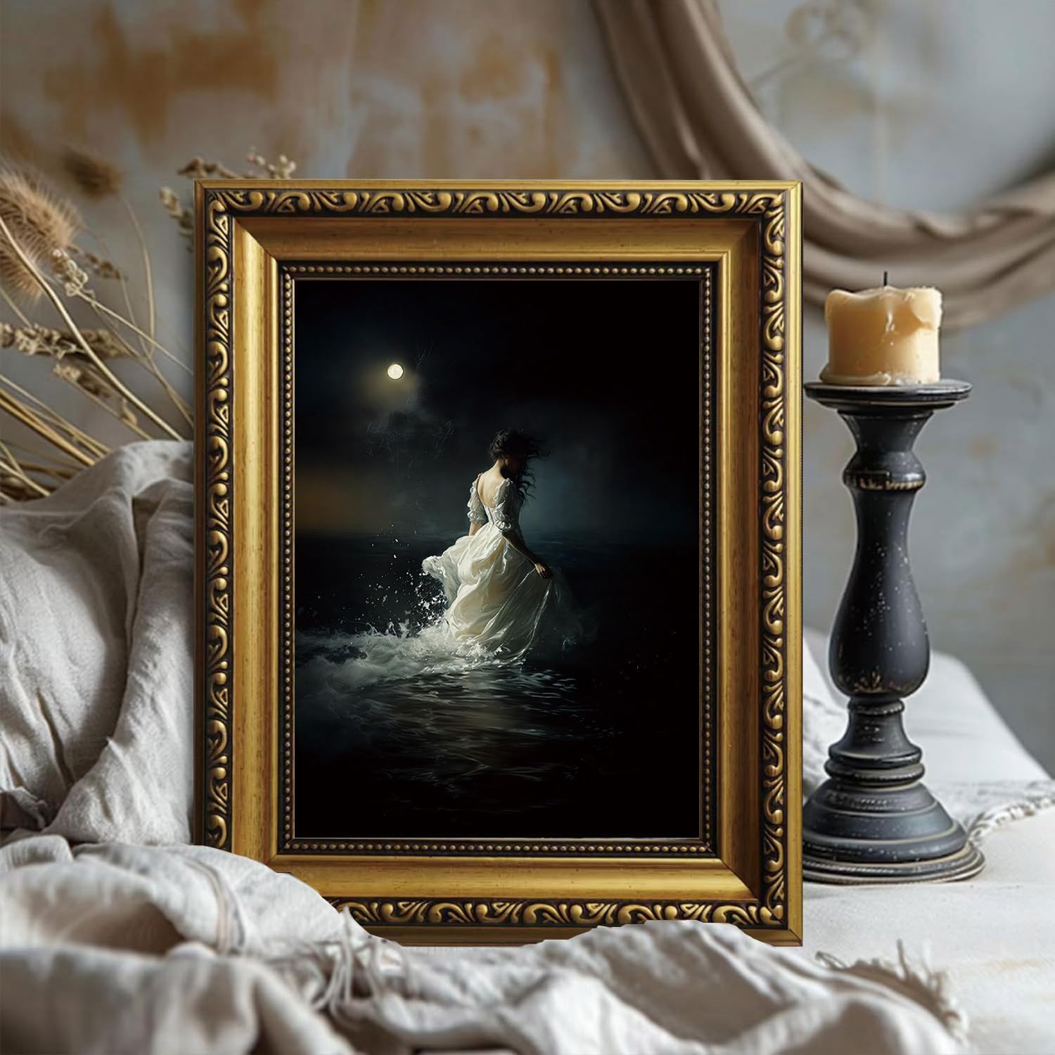 ภาพวาดสีน้ำมันแนววินเทจบนผืนผ้ - Home Decor Gothic บทวิจารณ์และราคา
