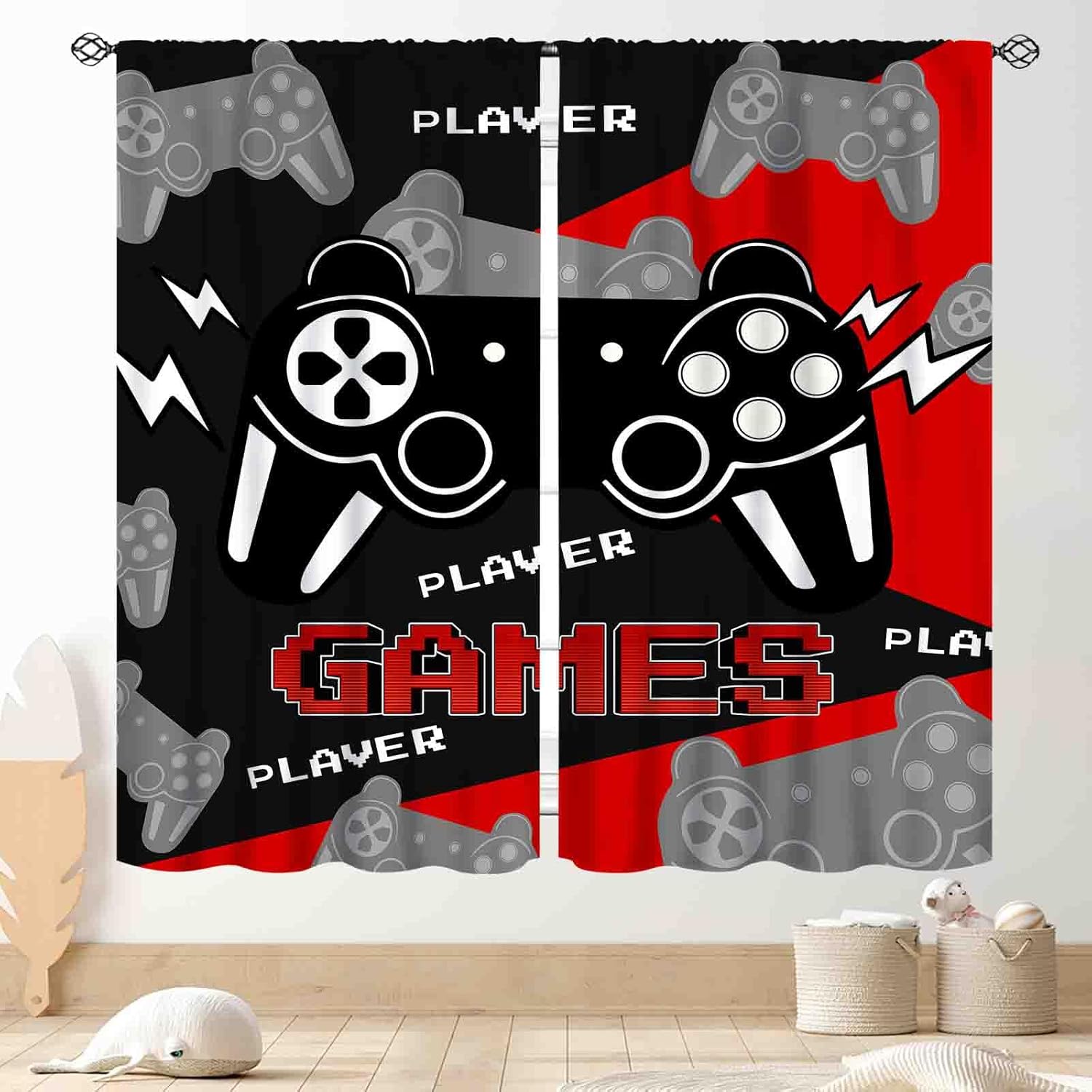 ผ้าม่านเกมมิ่งสีดำแดง ลายพิมพ์ - Home Decor Youtube Videos บทวิจารณ์และราคา