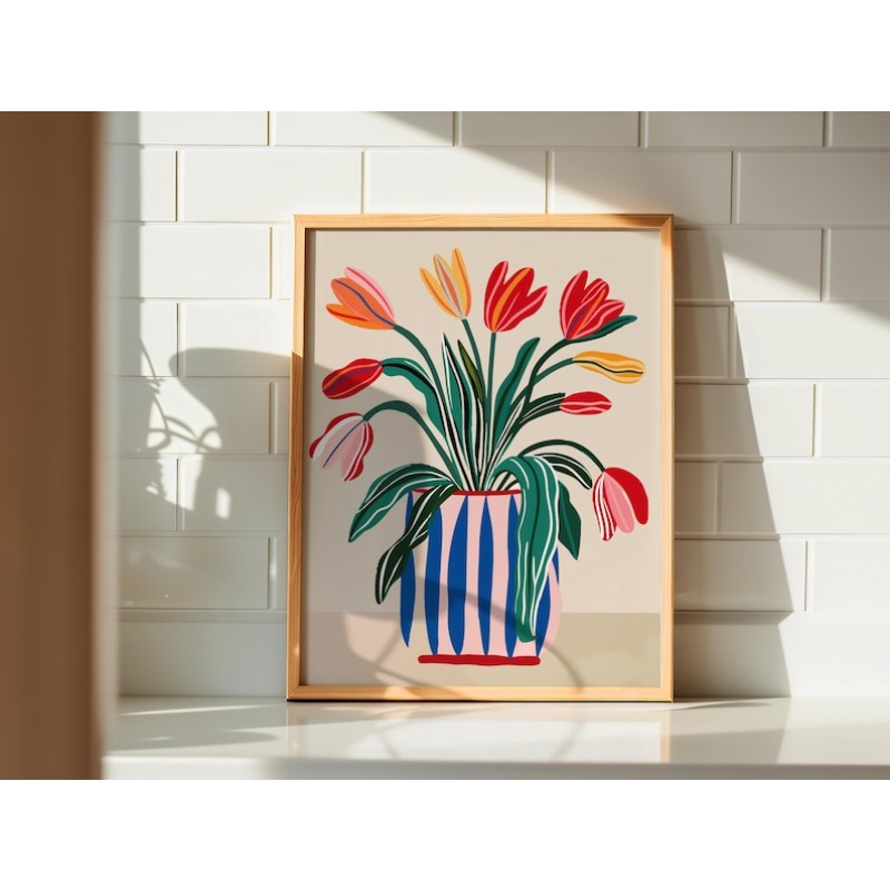ภาพพิมพ์ดอกทิวลิปบนผ้าใบ 2 ชิ้ - Home Decor Kolkata บทวิจารณ์และราคา