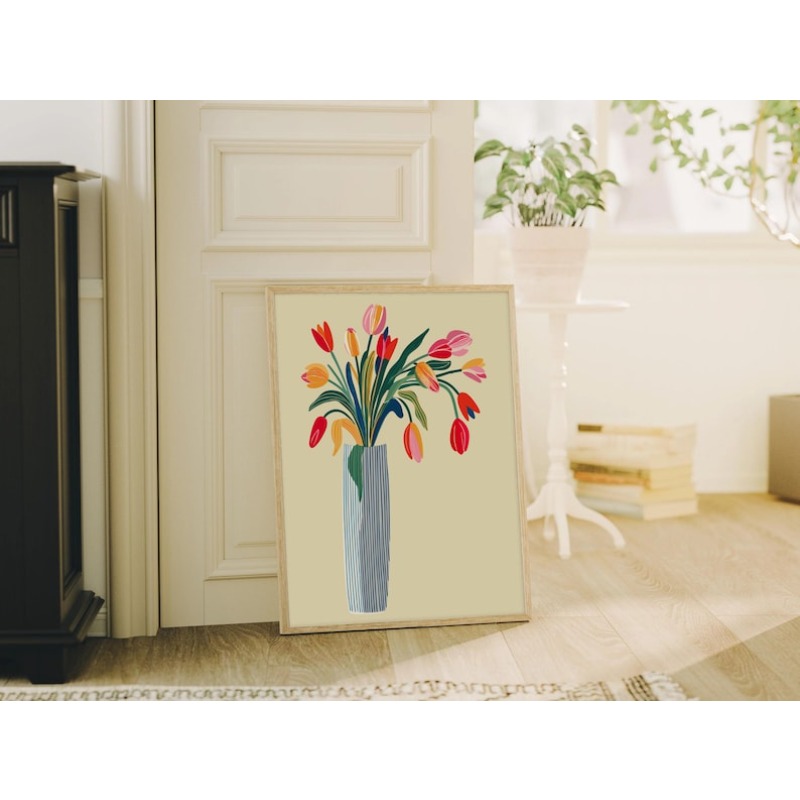 ภาพพิมพ์ดอกทิวลิปบนผ้าใบ 2 ชิ้ - Home Decor Kolkata บทวิจารณ์และราคา