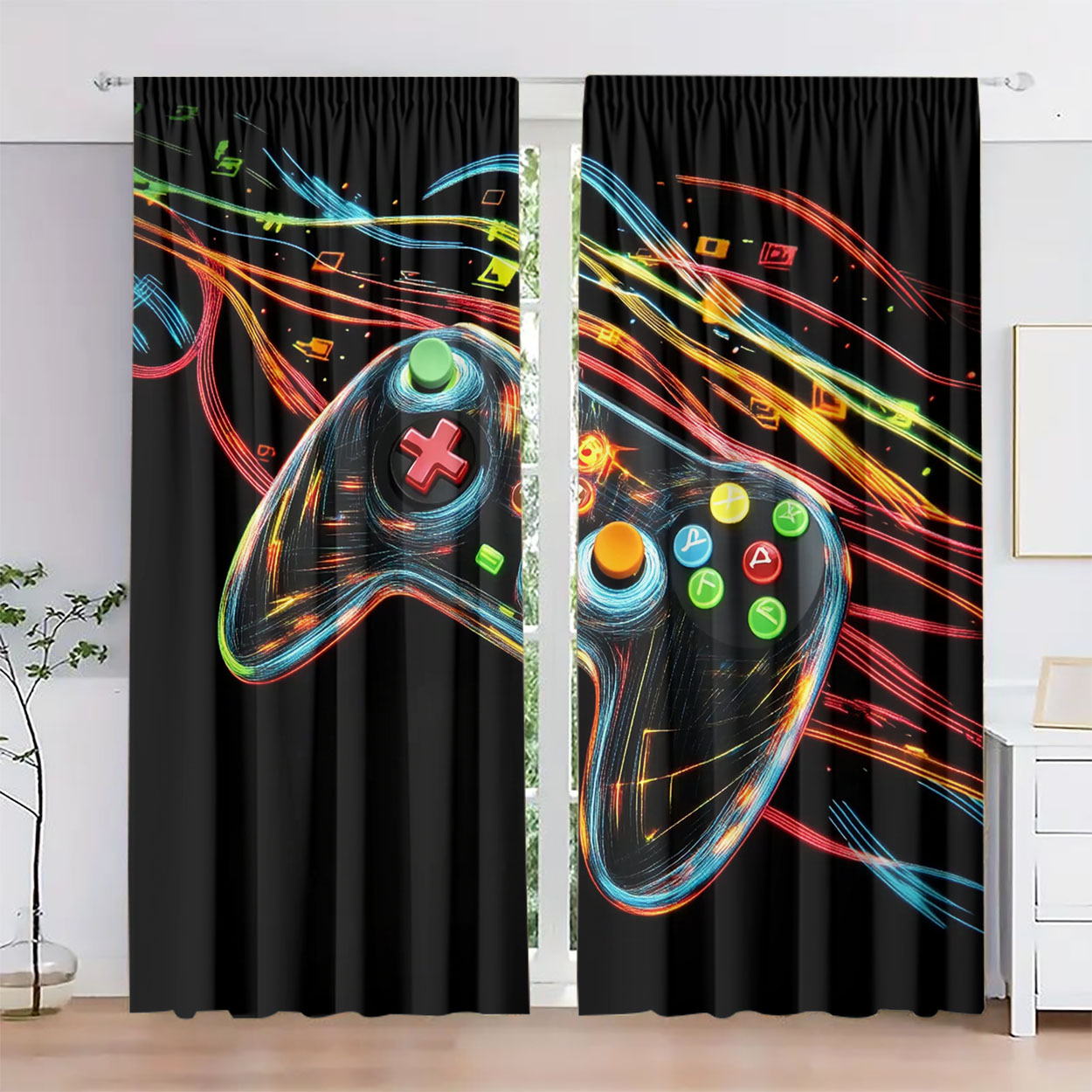 ผ้าม่านลายคอนโทรลเลอร์เกมนีออน - Home Decor Youtube Videos บทวิจารณ์และราคา